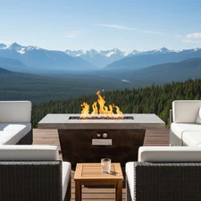 Gas Fire Pit Table, Rectangular, Concrete-Look Finish 