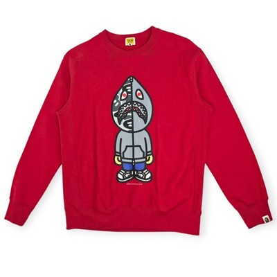 A Bathing Ape BAPE 2009 Teriyaki Source Shark Crewneck Sweatshirt Red Rare Sz M