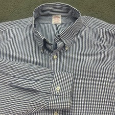 Brooks Brothers Madison Fit Blue Gingham Button Down Shirt Non Iron Mens 18-34