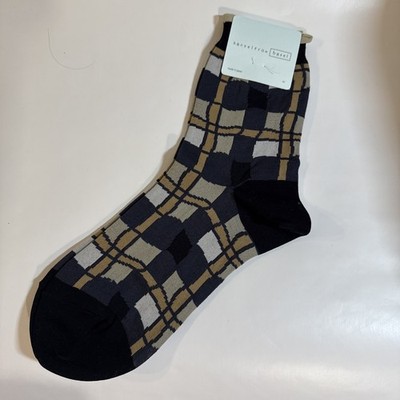 Hansel From Basel Women's One Size Black Gray Gold Checker Plaid Crew Socks NWT