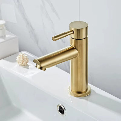 Gold Badarmatur Waschtisch Waschtischarmatur massiv Messing Kalt Warmwasser Mischbatterie