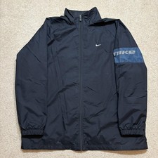 Vtg Nike Windbreaker Jacket Mens XL Black Mesh Lined Sleeve Logo Full Zip Y2K