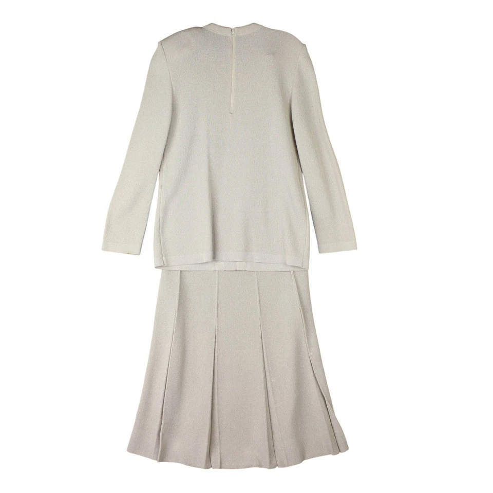 VTG CASTLEBERRY Knit Skirt Suit Sz 10 Ivory Sweater 2 Piece Old Money Pleated 10 - Image 2 of 4