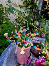 Colorful Beaded Flower Bouquet In A Mauve Pot - Multicolor