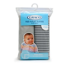 NEW Graco Pack  n Play Playard Fitted Sheets 2 pack Sripes and Gray