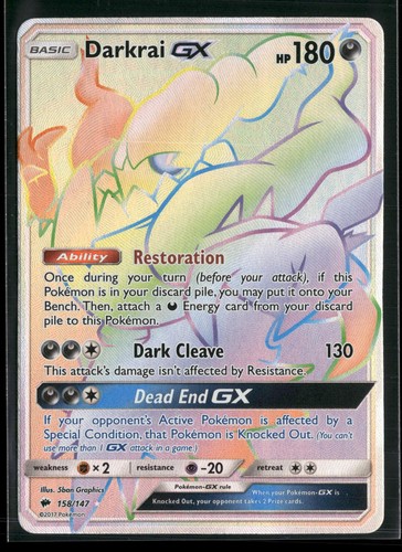 Darkrai GX 158/147 Rainbow Rare Burning Shadows Pokemon Holo Heavily Played