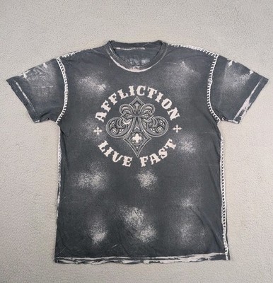 Y2K Affliction MMA Live Fast Stitch Distressed Grey T-Shirt Size 2XL Made In USA