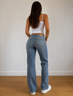 Arizona Jean Co. Damen Jeans Blau Denim Gerades Bein Gr. XL L34 Logo Knopf (47)