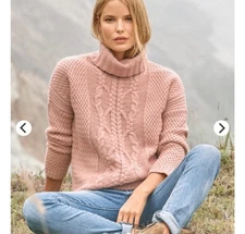 Garnet Hill 100% Cashmere Cable Knit Turtleneck Pullover Sweater Small Blush
