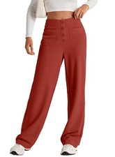 Womens High Waist Button Stretchy Work Pants Straight Leg Formal Office Ladie...