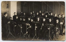 Antique Real Photo Postcard RPPC School Music Class Students With Instruments