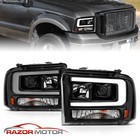 [LED Bar]2005 2006 2007 For Ford Super Duty F250/F350/F450/F550 Black Headlights