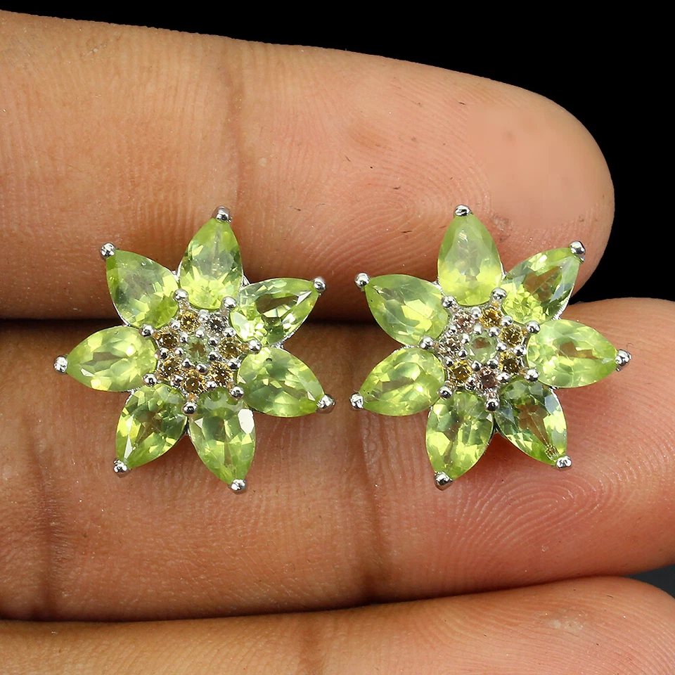 925 Sterling Silver Earrings Peridot Sapphire 6x4mm EarringGemstone Jewelry - Image 2 of 4