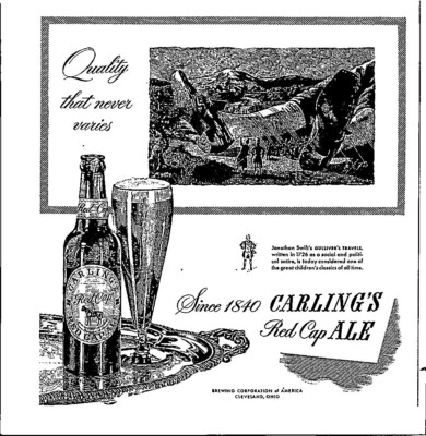 VINTAGE 1944 CARLINGS RED CAP ALE BEER PRINT AD
