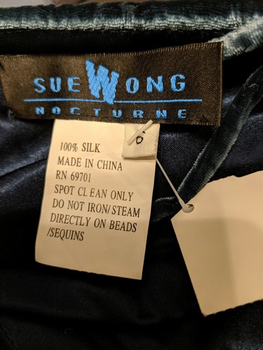 Neu mit Etikett Sue Wong Pfau blau Seide Samt Perlen Partykleid Empire Taille Größe 6 - Bild 5 von 5