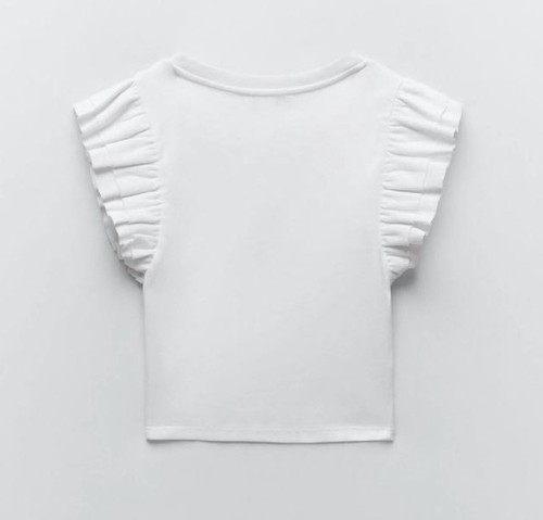 ZARA White Ruffle Crop Top Size Large Flutter Sleeve | eBay