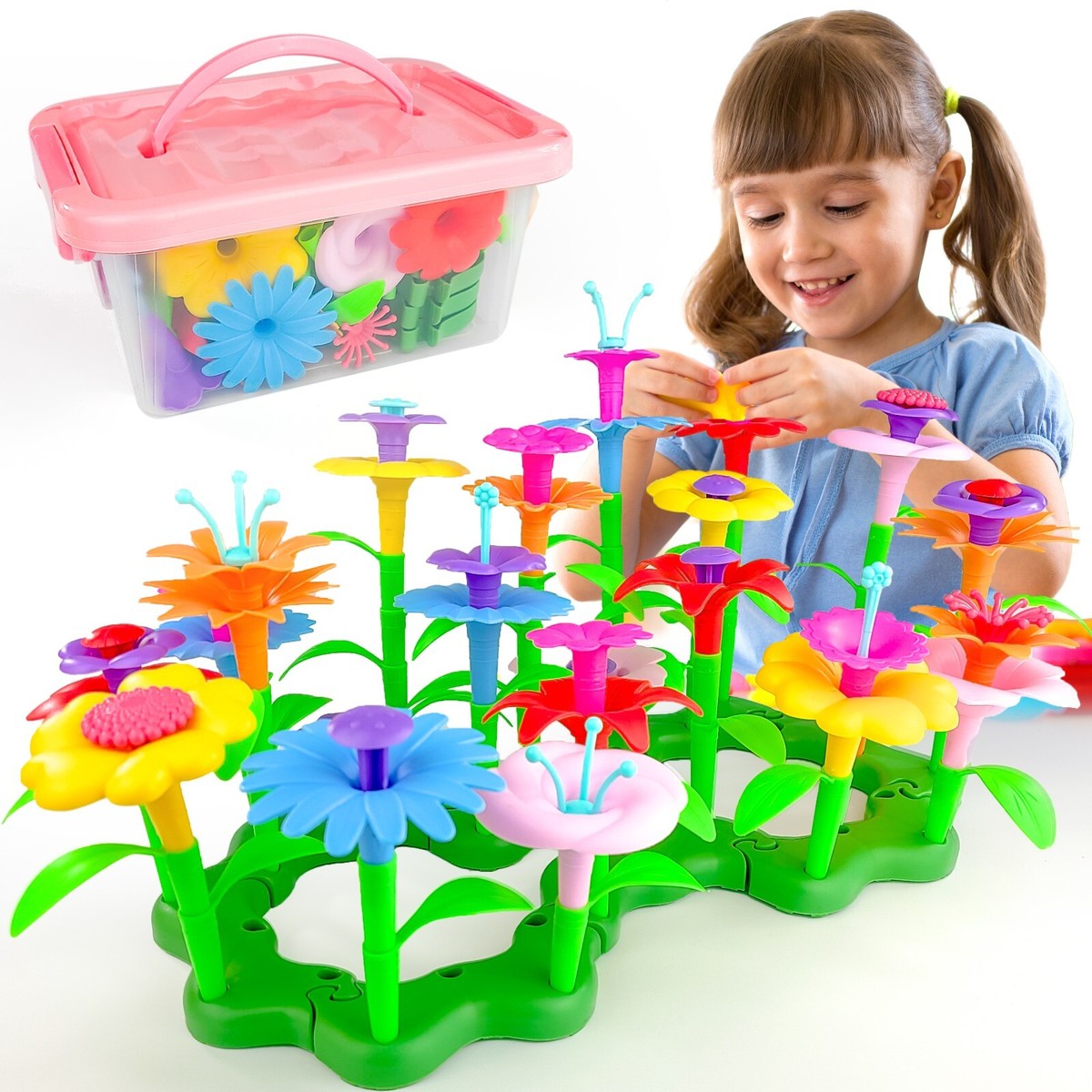 Flower Garden Building Toy Set for 3, 4, 5, Year Old Girls 98