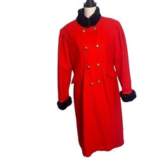 Rothschild Coat Womens Medium 18x Red With Black Trim 70% Wool Made Usa Vintage