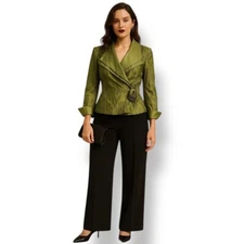 Vintage Victor Costa Women's Green Floral Crinkle Jacket Size 10 Wedding Formal