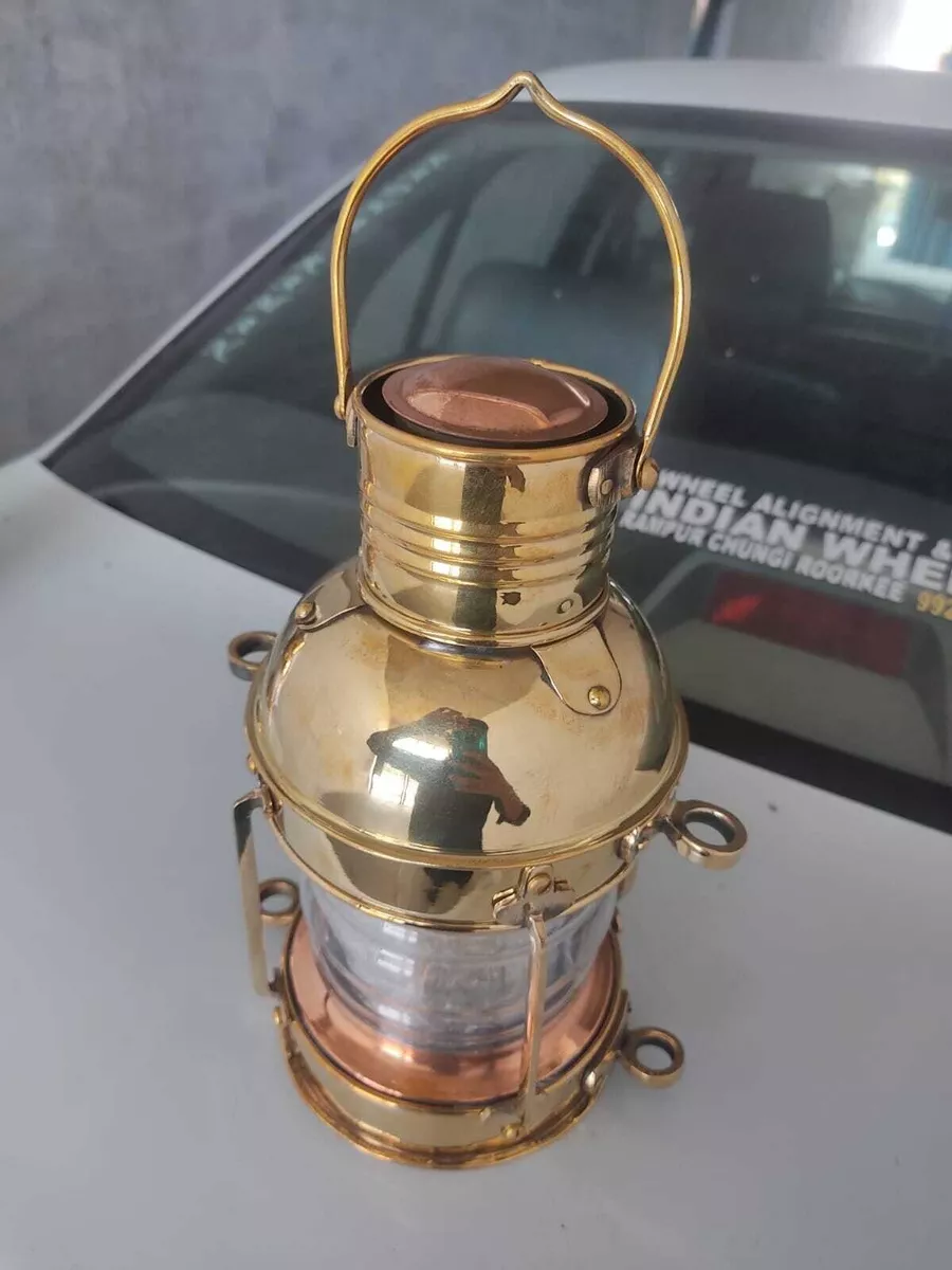 Antique Handmade Nautical Polished Brass Ship Lantern Anchor Oil LampBoat  Light