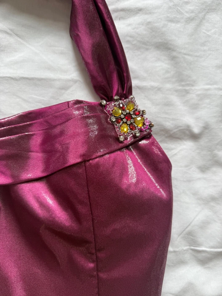 Vestido Halter vintage Y2K, comprimento do chão. Roxo metálico. - Imagem 2 de 4