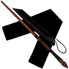 15.25" Hand Turned Brown Tear Teak Wood Magic Wand Set w/ Holder and Storage Bag