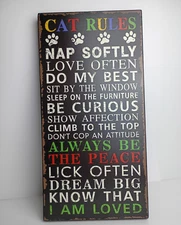 CATS RULES Wall Hanging 19 X 9.5 X 1.25 Colorful Paint FUN Rustic Edges
