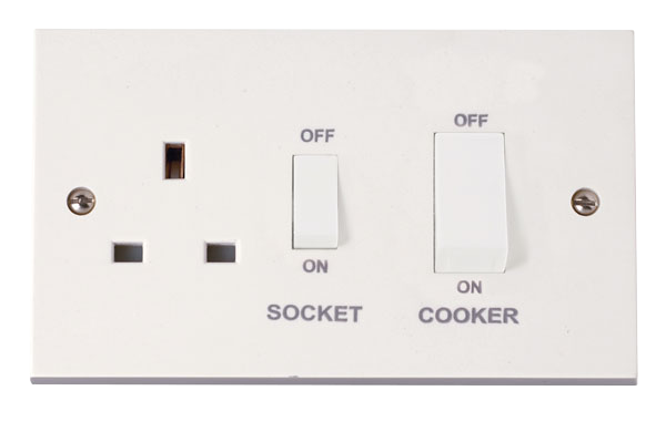 COOKER CONTROL UNIT 45AMP SWITCH & 13Amp SOCKET WHITE CLICK BRAND