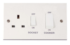 COOKER CONTROL UNIT 45AMP SWITCH & 13Amp SOCKET WHITE CLICK BRAND