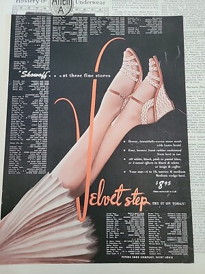 1956 Womens Legs Straw Velvet Step Shoes Vintage Fashion  ad