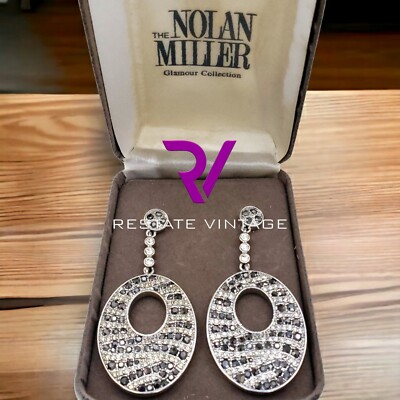 NIB Nolan Miller Marcasite Clear Crystal Long Silver Tone Drop Earrings
