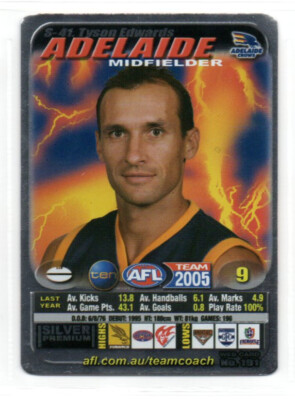 2005 AFL TEAMCOACH SILVER PARALLEL CARD - S41 Tyson EDWARDS (ADELAIDE)
