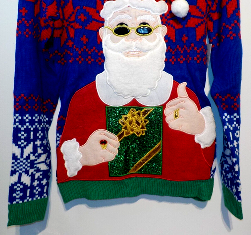 Christmas Ugly Sweater Cool Santa Claus & Drink Pouch Sz S (34-36) - Picture 4 of 6