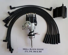 DODGE 318 340 360 BLACK SMALL Cap HEI Distributor + 50K COIL + Spark Plug Wires