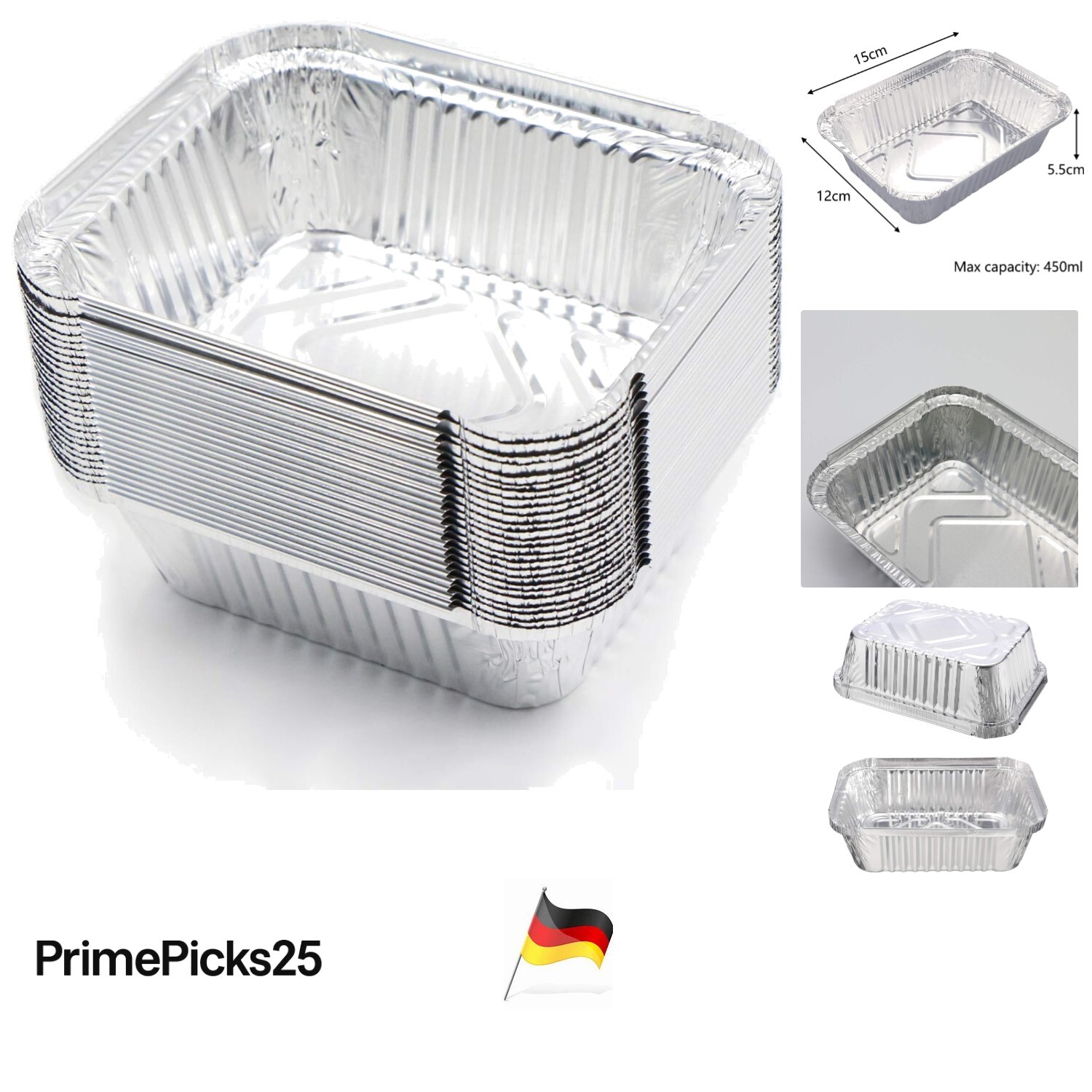 25er Alu-Tropfschalen Grill-Backofen Rechteck 15x12x5cm, Einweg, recycelbar