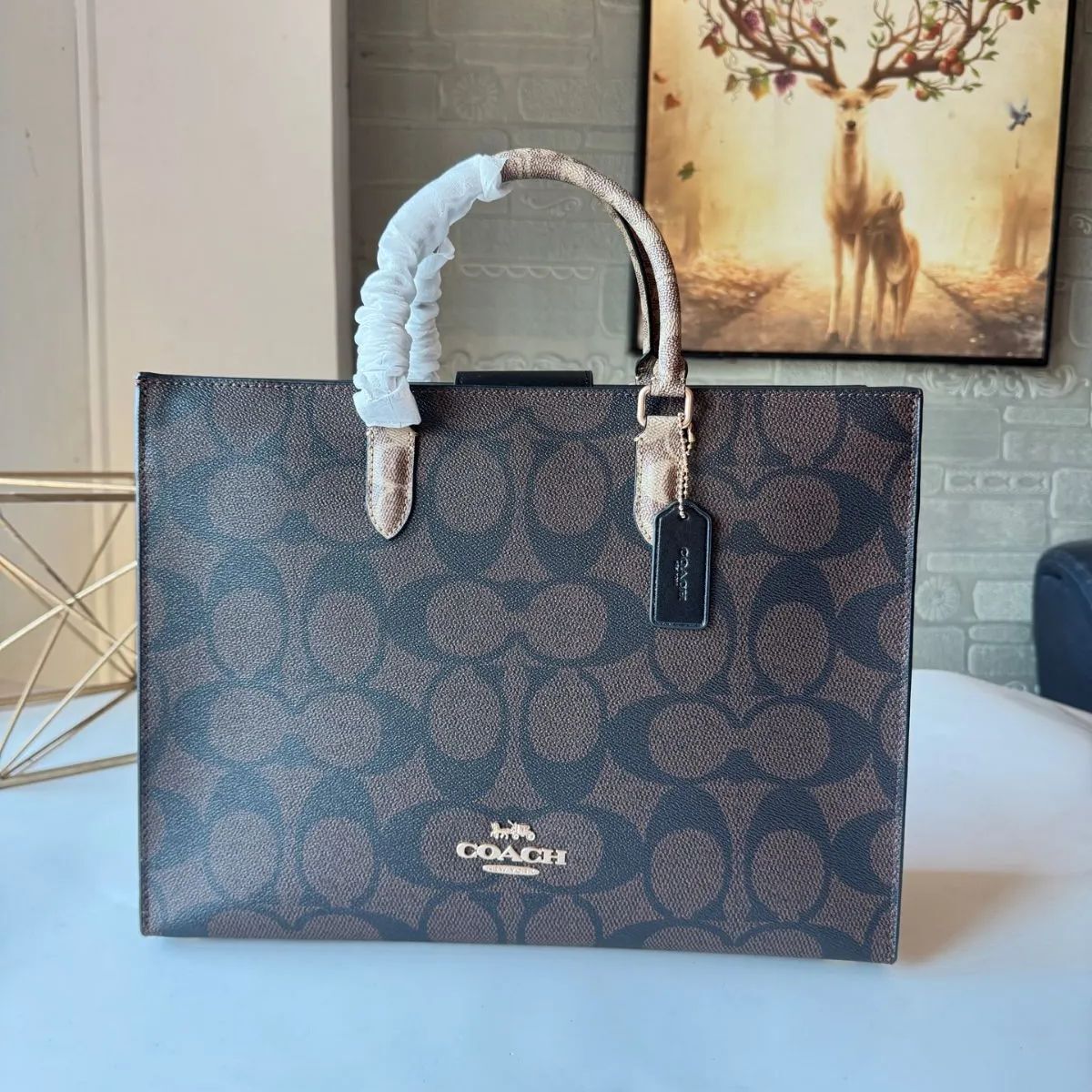 COACH Women's Brown Charm Pattern Shoulder Tote Bag CY677 New Outlet