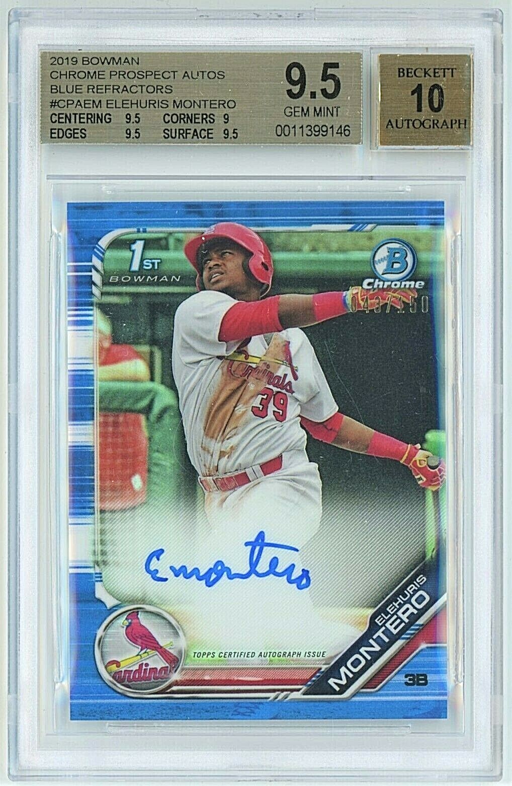 2019 ELEHURIS MONTERO BOWMAN CHROME BLUE REFRACTOR AUTO 043/150 BGS 9.5 GEM!!