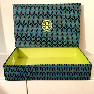 NEW Tory Burch T Logo Long Gift Box Green Navy Blue 22'' x 14'' x 4.5''