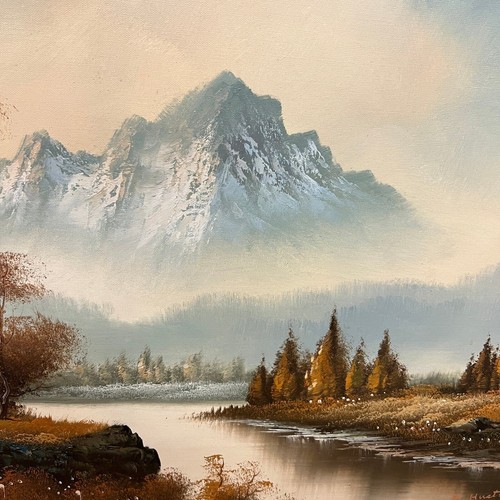 oil on canvas, wood frame, signed K. Huston, Landscape with mountain - Picture 5 of 8