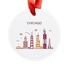 CHICAGO IL Skyline, Illinois Travel, Personalized Round Acrylic Ornament Gift