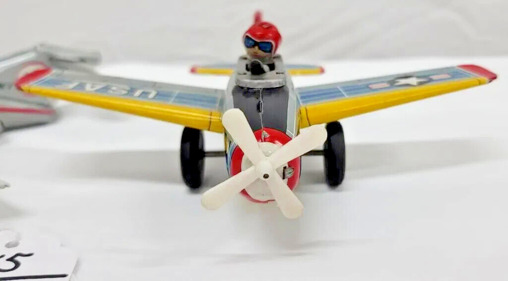 Vintage 1940s-50s USAF PF-256 Friction Tin Toy Propeller Airplane