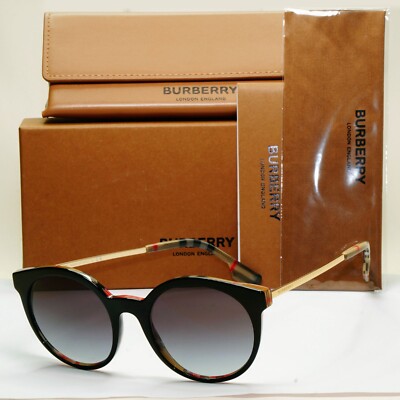 Burberry Sonnenbrille schwarz goldgrau Farbverlauf rund kariert kariert kariert BE 4296 3806/8G