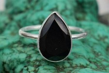 Faceted Black Onyx Pear Gemstone 925 Sterling Silver Women's Ring Birthday Gifts