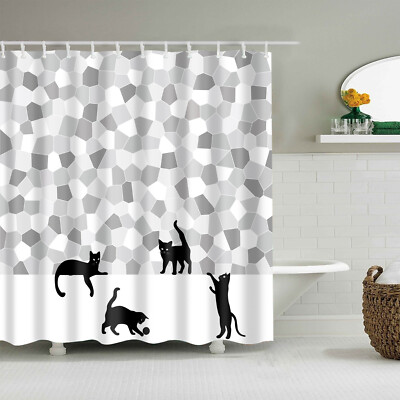 Four Cute Cats Shower Curtain with Hooks Fun Silhouette Bath Curtain 72 In US
