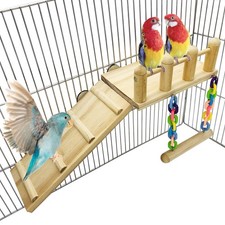 Bird Wooden Play Gyms Stands with Climbing Ladder and Acrylic Wood Swing Set