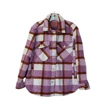 BLANK NYC Voyager Plaid Shacket - Pink  Brown - M
