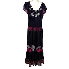 Fashion Terminal Boho Maxi Dress Navy blue pink Free Size (Fits Large)