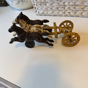 Antique Cast Iron Horses Fire Wagon Kids Toy