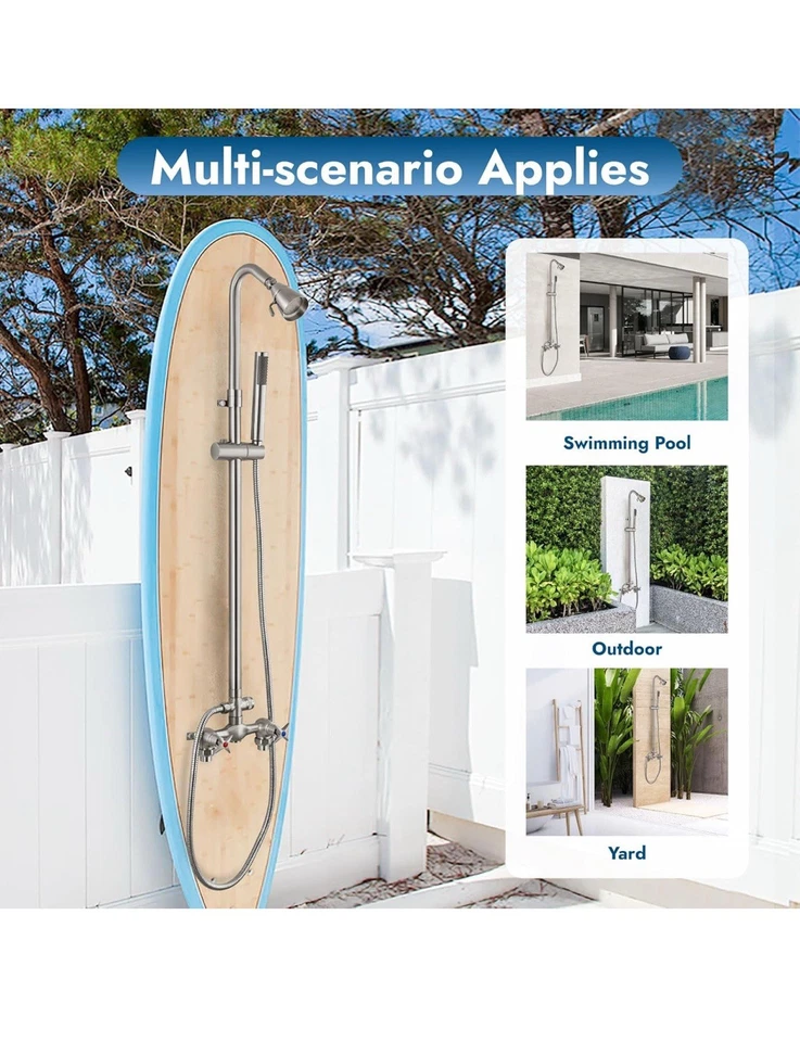 Brushed Nickel Wall Mounted Exposed Shower Fixtures with Hand Held Shower Hea... - Image 2 of 4