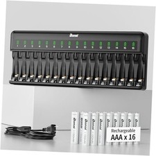 Rechargeable AAA Batteries with Charger - 16 Bay - Smart Fast Battery Charger